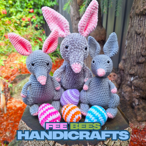 crochet bilbies with crochet easter eggs by FeeBees Handicrafts